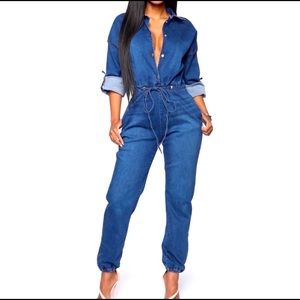 Fashion Nova jean jumpsuit.